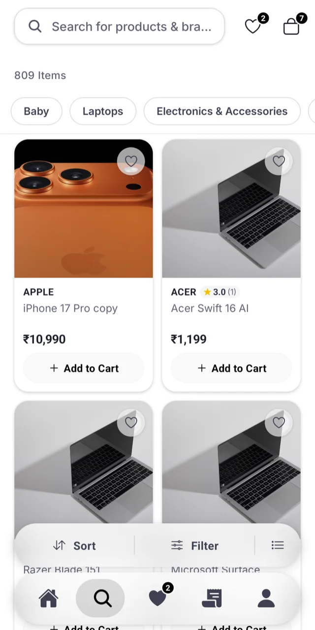 SnapCart app — catalogue