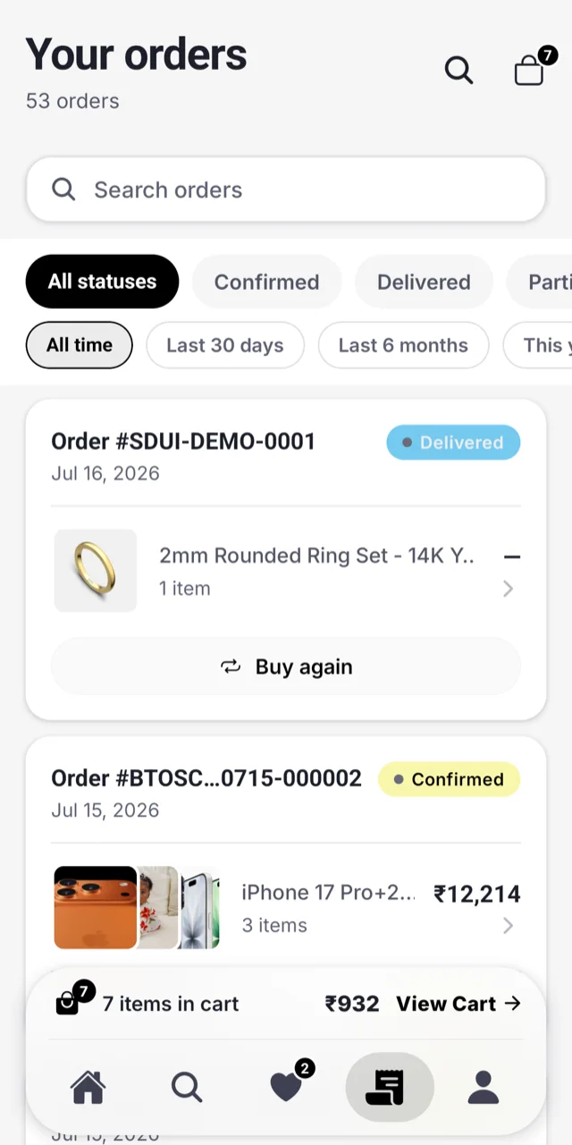 SnapCart app — orders