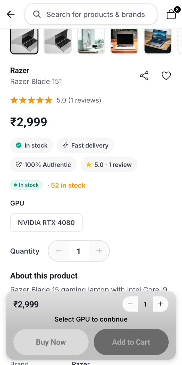 SnapCart app — variants